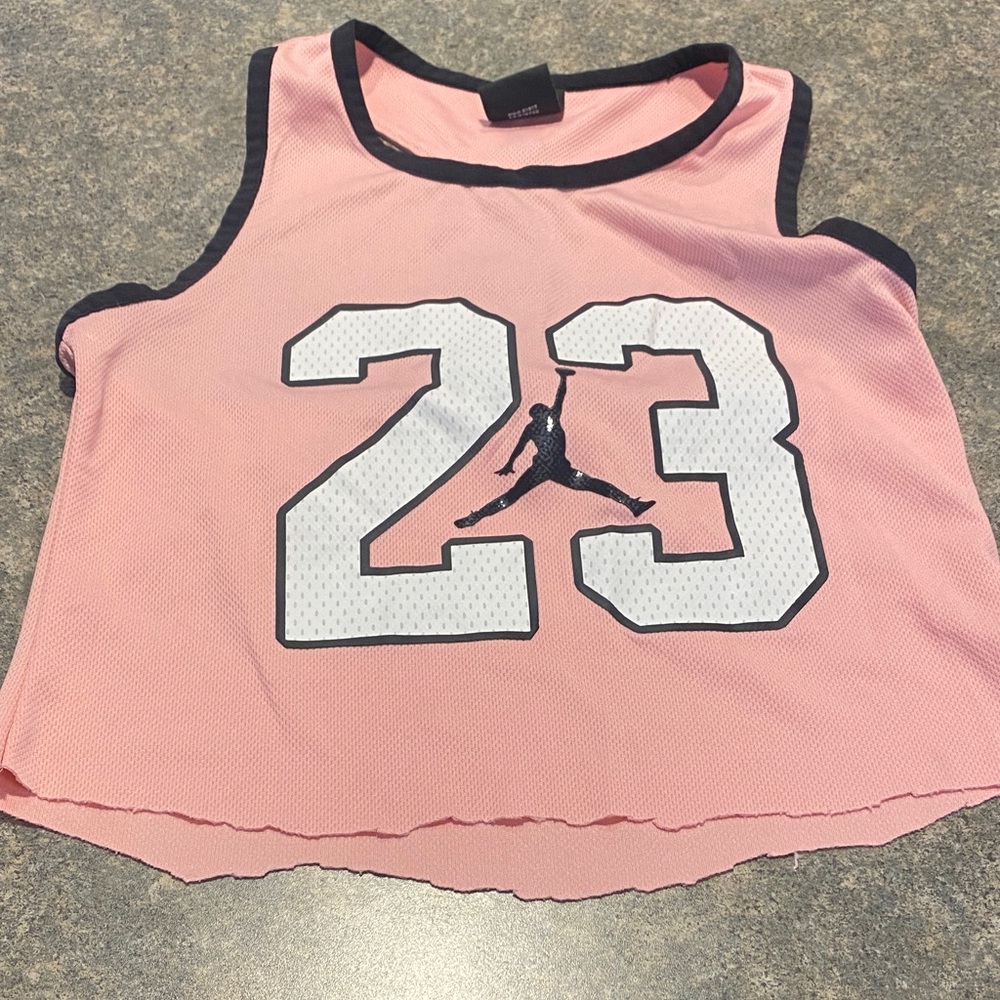Nike Air Jordan Pink Mesh Crop Tank with Black Trim & White 23